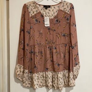 NWT Small Mauve Pink Floral Top With Balloon Sleeves